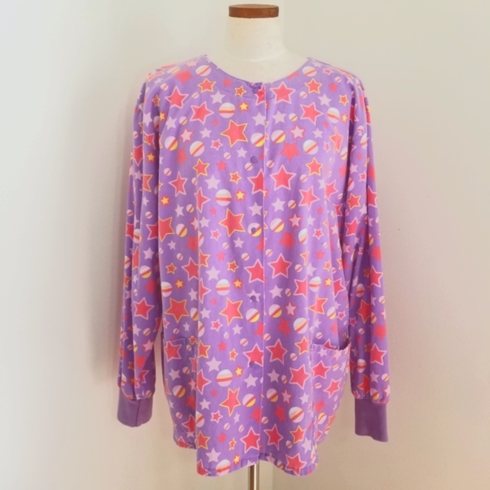 Hub-A-Dub-Scrubs | Planets And Stars Plus Size Snap Front Scrub Top
